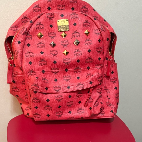 MCM Coral Backpack with Gold Studs - Picture 1 of 14